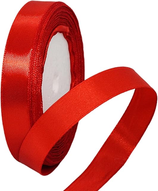 Red Ribbon 15mm for Gift Wrapping 22M, Double Sided Red Satin Ribbon 15mm Thick Fabric Ribbon for Crafting Cake Ribbon,Hair Bow Ribbon,Balloon,Christmas Decoration,Wedding Car Ribbon
