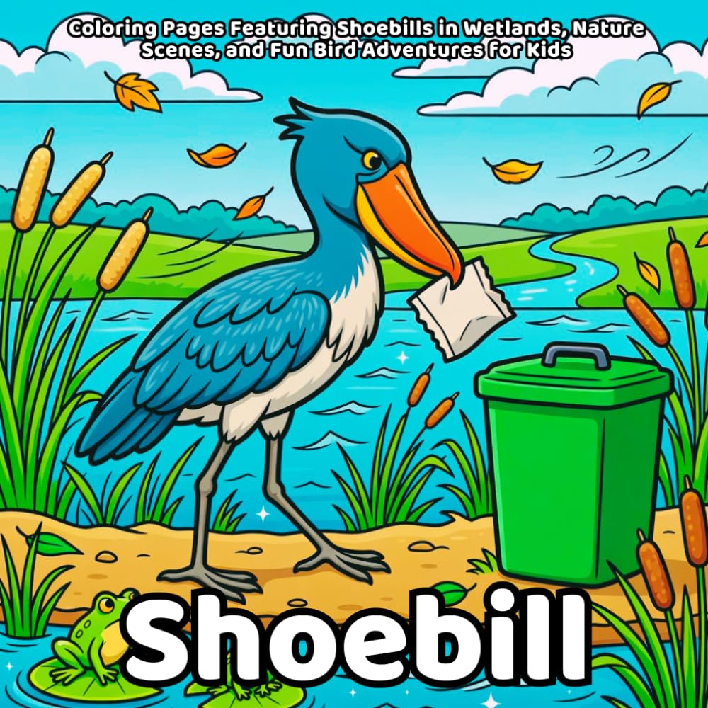Shoebill Coloring Book: Coloring Pages Featuring Shoebills in Wetlands, Nature Scenes, and Fun Bird Adventures for Kids