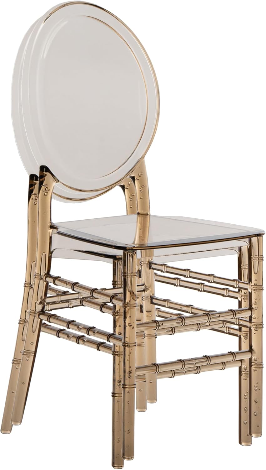 Chiavari Style Ghost Chair, Set of 2 Stackable Acrylic Chairs, Elegant Design Perfect for Weddings, Parties, Events, Extra Dining Seating, Modern Versatile for Indoor/Outdoor Use (Amber)