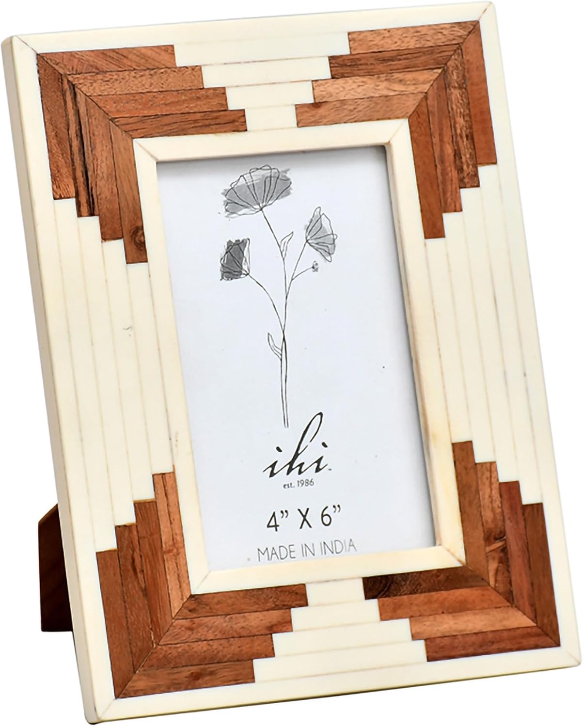 IHI EST. 1986 Earthy Tabletop Picture Frame Display Holds 5 x 7 Inch Photo Natural Horn and Wood Geometric Stepped