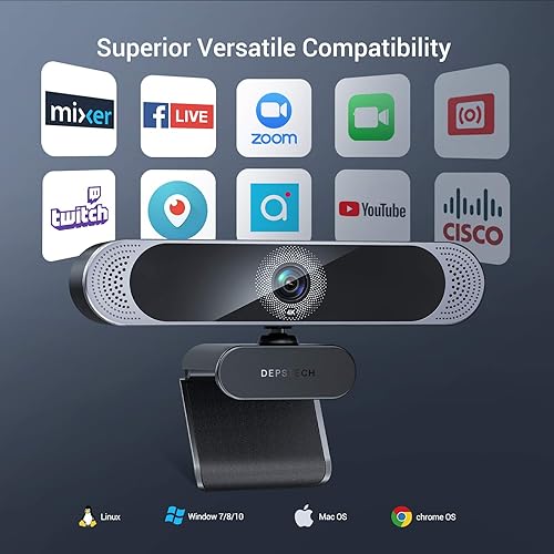 Miniatura 7 de DEPSTECH Cámara web 4K, DW49 HD 8MP equipada con cámara web de enfoque automático con sensor Sony con micrófono, cubierta de privacidad, cámara web