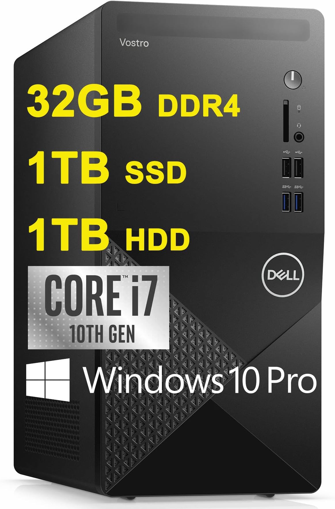Dell Vostro 3000 3888 Premium Business Compact Desktop Computer 10th Gen Intel 8-core i7-10700 Processor 32GB DDR4 1TB SSD + 1TB HDD Intel UHD Graphics 630 WiFi5 Bluetooth HDMI VGA Win10Pro Black