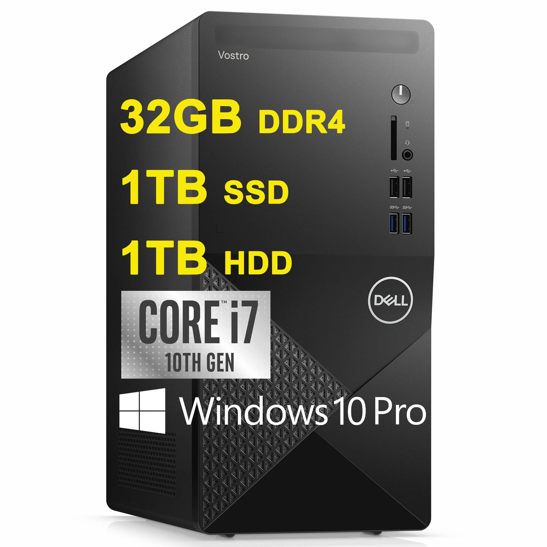 DellVostro 3000 3888 Premium Business Compact Desktop Computer 10th Gen Intel 8-core i7-10700 Processor 32GB DDR4 1TB SSD + 1TB HDD Intel UHD Graphics 630 WiFi5 Bluetooth HDMI VGA Win10Pro Black