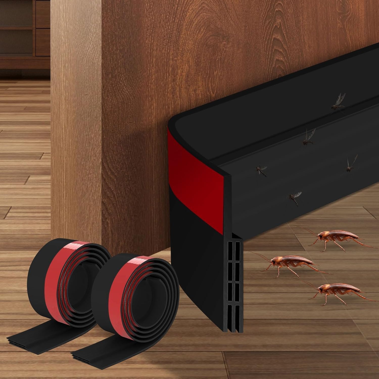 Draft Excluder Tape for Doors, Door Sweep Strip Seal Black 100cm x 2 Pack