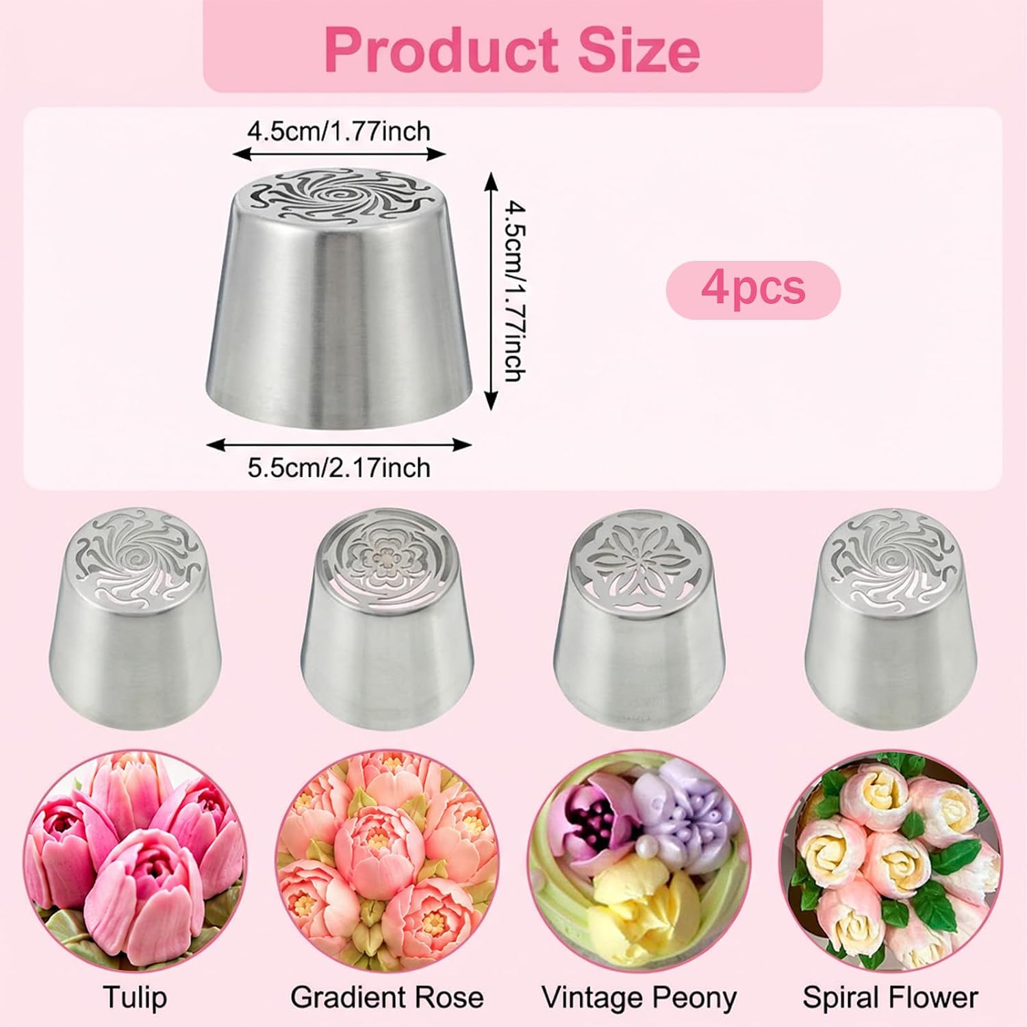 4 PCS Stainless Steel Extra Large Russian Piping Tips Set