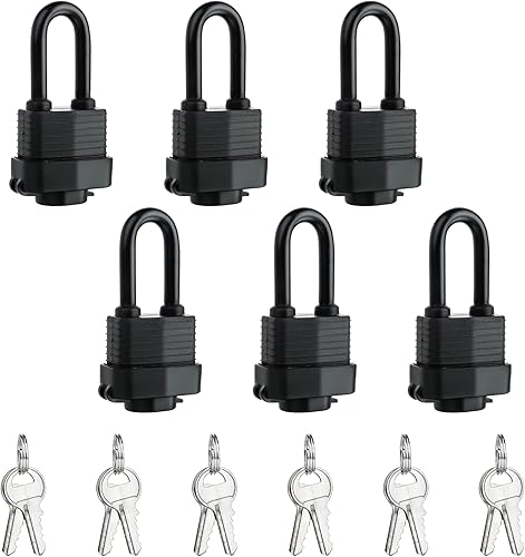 Candado de acero laminado resistente al agua de 1.575 pulgadas con llaves para uso en exteriores e interiores (paquete de 6)
