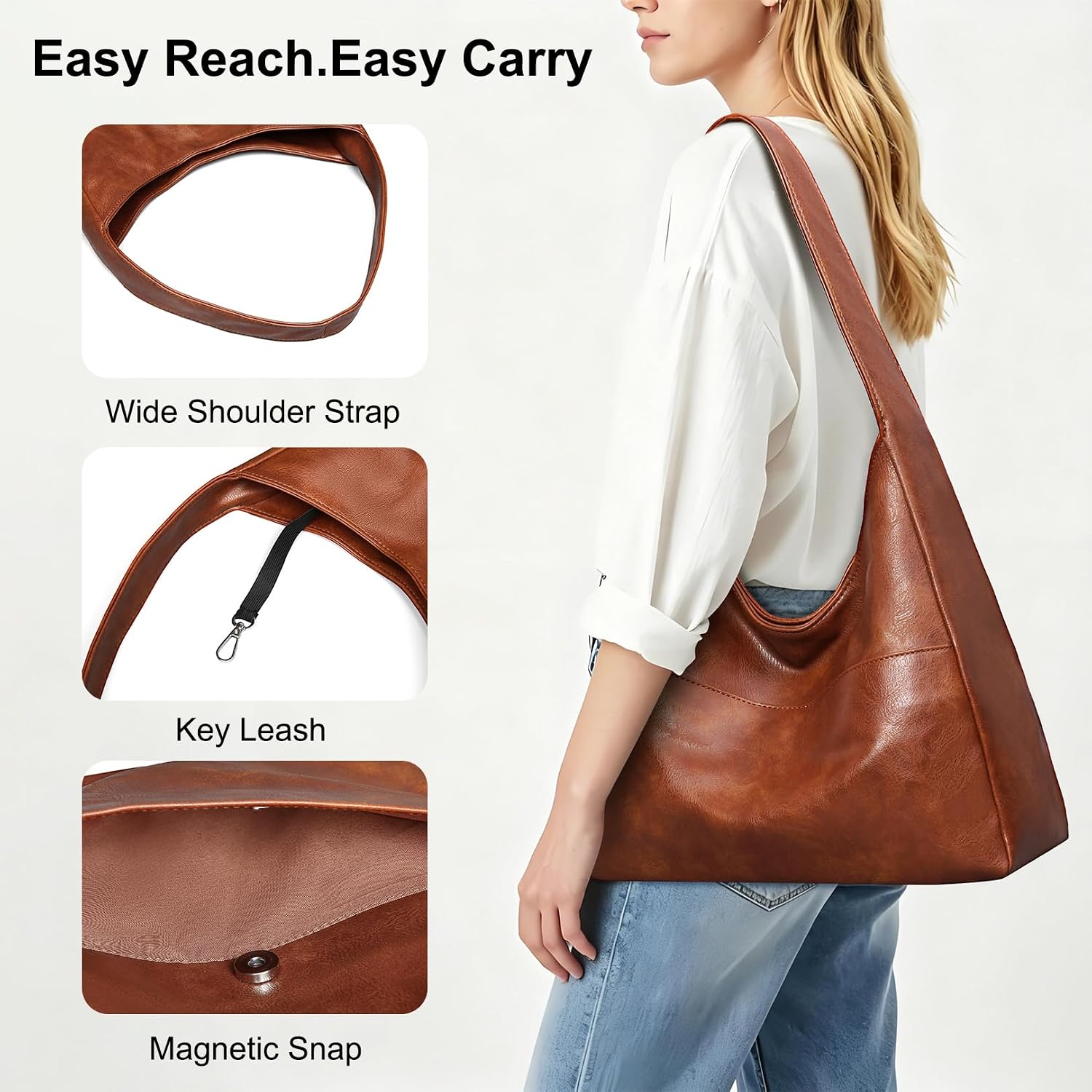 Hobo Bags for Women Vegan Leather Shoulder Bag Soft Purse for women Slouchy Tote Handbag for Everyday Outing