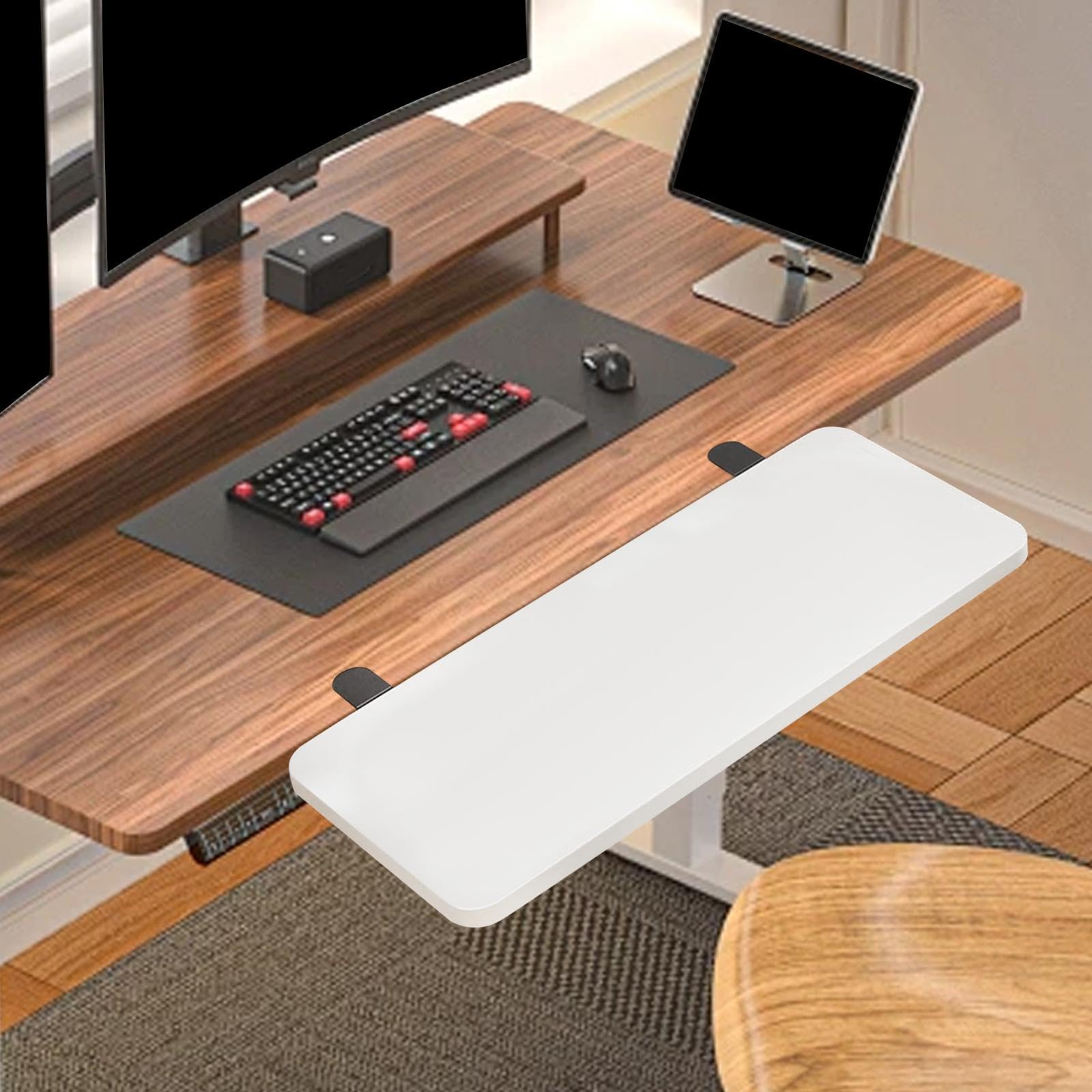 KESOTO Tastaturablage Schreibtischverlängerung, ergonomische Tastaturablage mit Klemmhalterung zum Tippen, Computertischverlängerung, Ellbogenarmstütze für Büro, Zuhause, 50 X 20 cm, Weiß