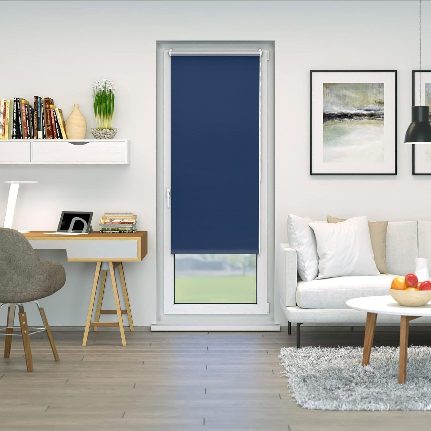 Roleta Bez Wiercenia 50 x 110 cm Ekran Prywatności, Żaluzje Zaciemniające Bez Wiercenia Z Akcesoriami Instalacyjnymi Do Salonu, Niebieski