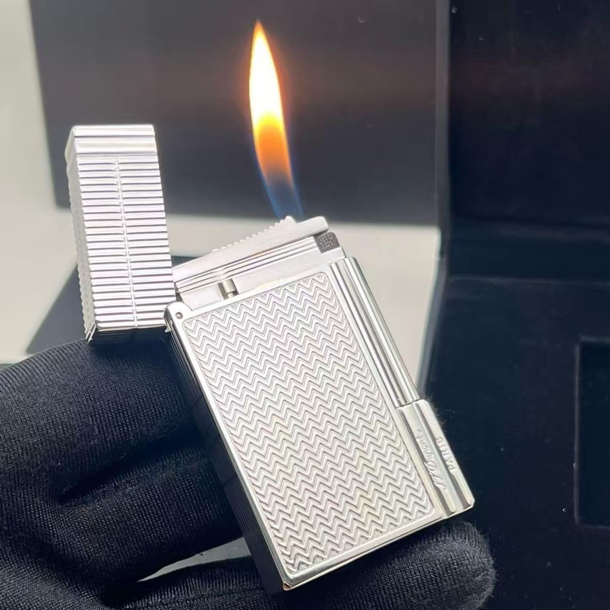 STDupont フランスのデュポン製メタルフリップライター、波模様の金属 