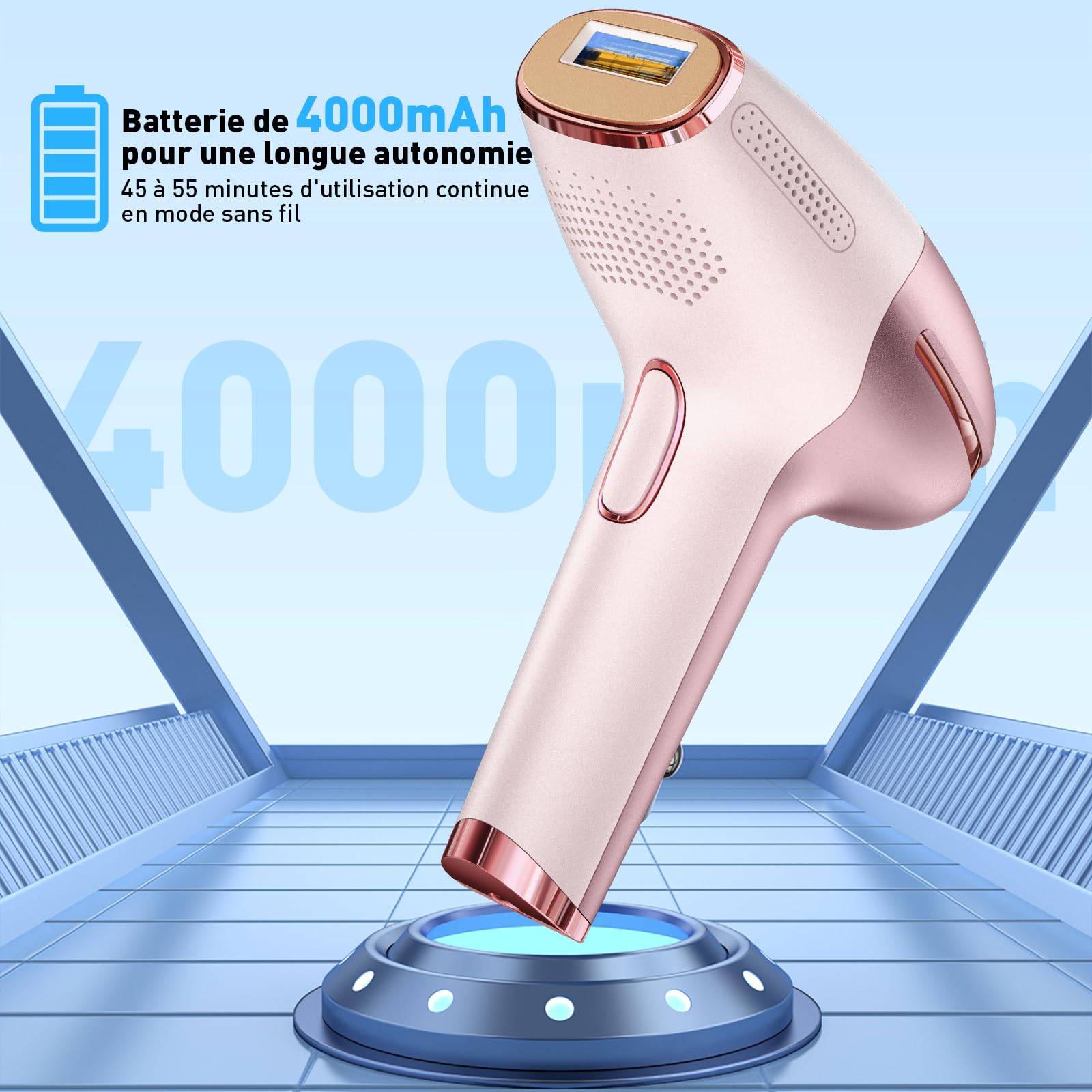 Épilateur Lumière Pulsée avec Fonction de Refroidissement pour une peau douce et lisse, 9 Niveau d'intensité, Épilation définitive Laser, Disponible en modes filaire et sans fil