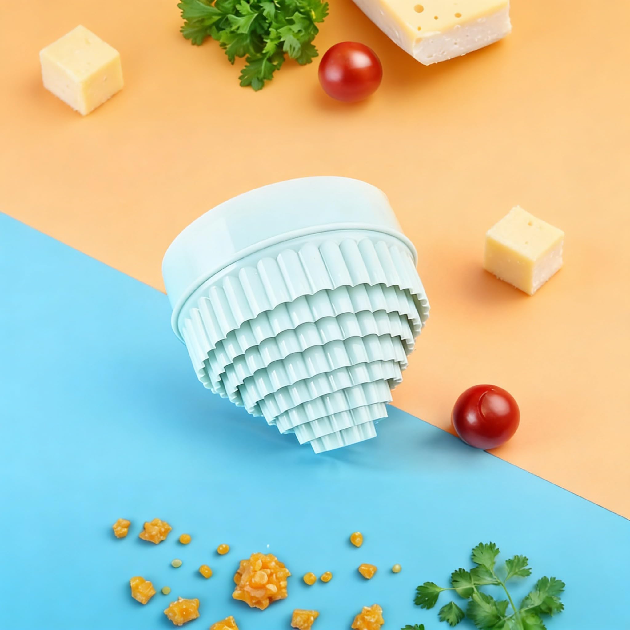 Sweet seven Double Edged Round & Fluted Cookie Cutter Set - Biscuits, Scones, Pastry Baking Tools - Duck Egg Blue, 8 Pieces