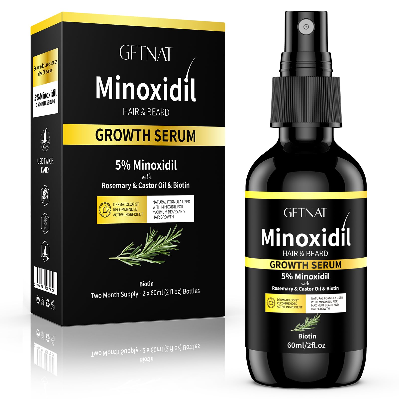 5 Minoxidil for Women with Biotin Hair Growth Serum Minoxidil for Men Spray with Rosemary for Thicker Fuller