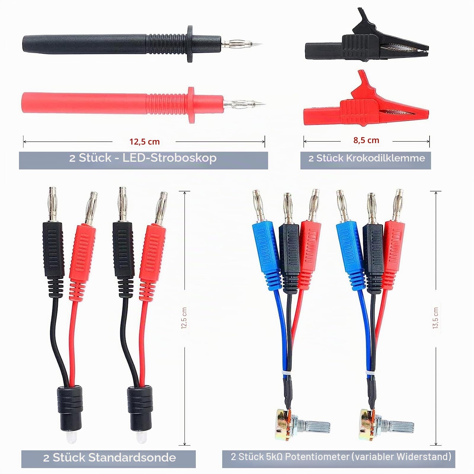 Kfz-Messleitungs-Set, 92-Teiliges Multimeter-Messleitungs-Set mit Tragetasche, Elektrische Tester, Drahtanschlüsse, Adapterkabel mit Krokodilklemmen