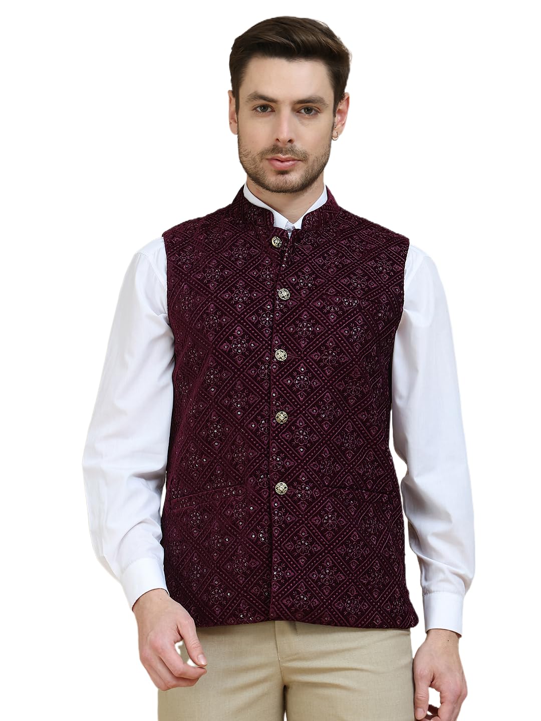 jompers Men's Sequins Velvet Nehru Jacket-picture-15