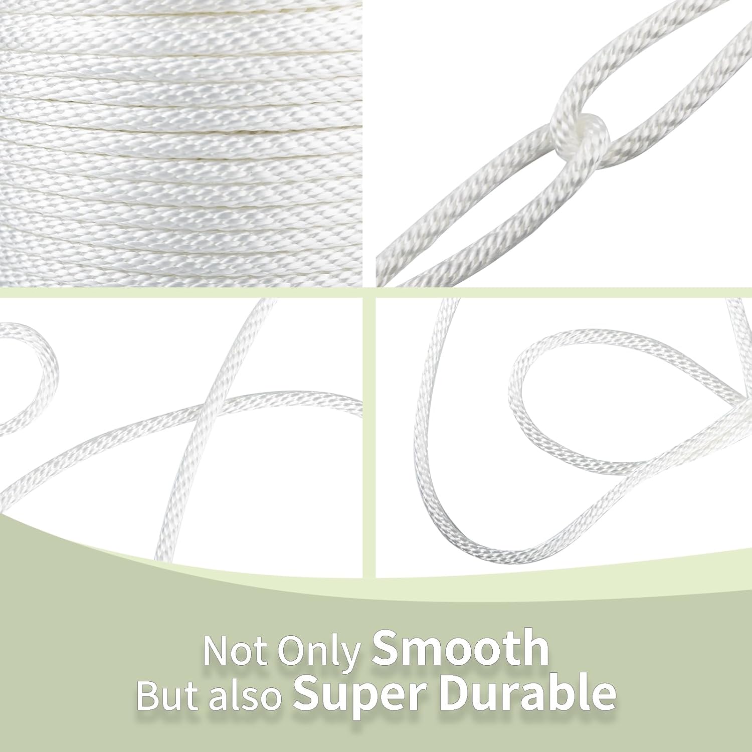 3/8 Inch 200ft White Nylon Solid Braid Rope| High UV & Abrasion Resistance| Industrial Grade, Low Stretch| Multipurpose for Flag Poles, Clotheslines