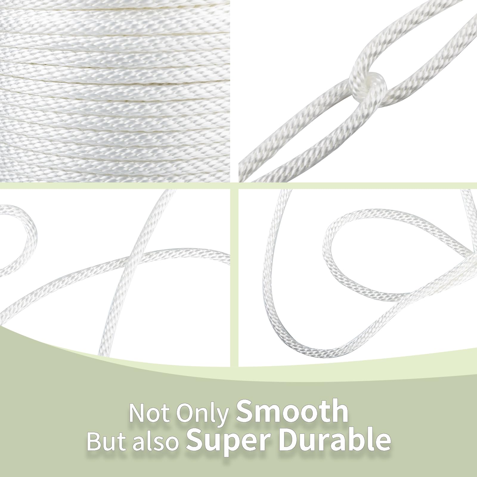 Cuerda trenzada sólida de nailon blanco de 3/8 pulgadas, 200 pies, alta resistencia a los rayos UV y a la abrasión, grado industrial, baja elasticidad, multiusos para postes de bandera, tendederos