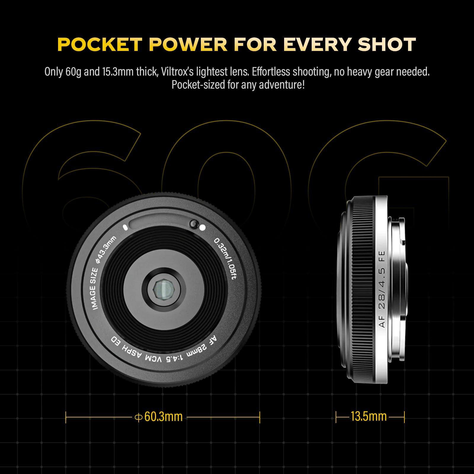VILTROX 28mm F4.5 Ultrafino Pancake Objetivo E-Mount Auto Focus 28 mm f/4.5 FE Chips-Size Full Frame Gran Angular Lente para Sony a7 a7R a7S a7C a7RII a7SII a7SIII a7III a7RIII a7IV a7RIV a9 a9II