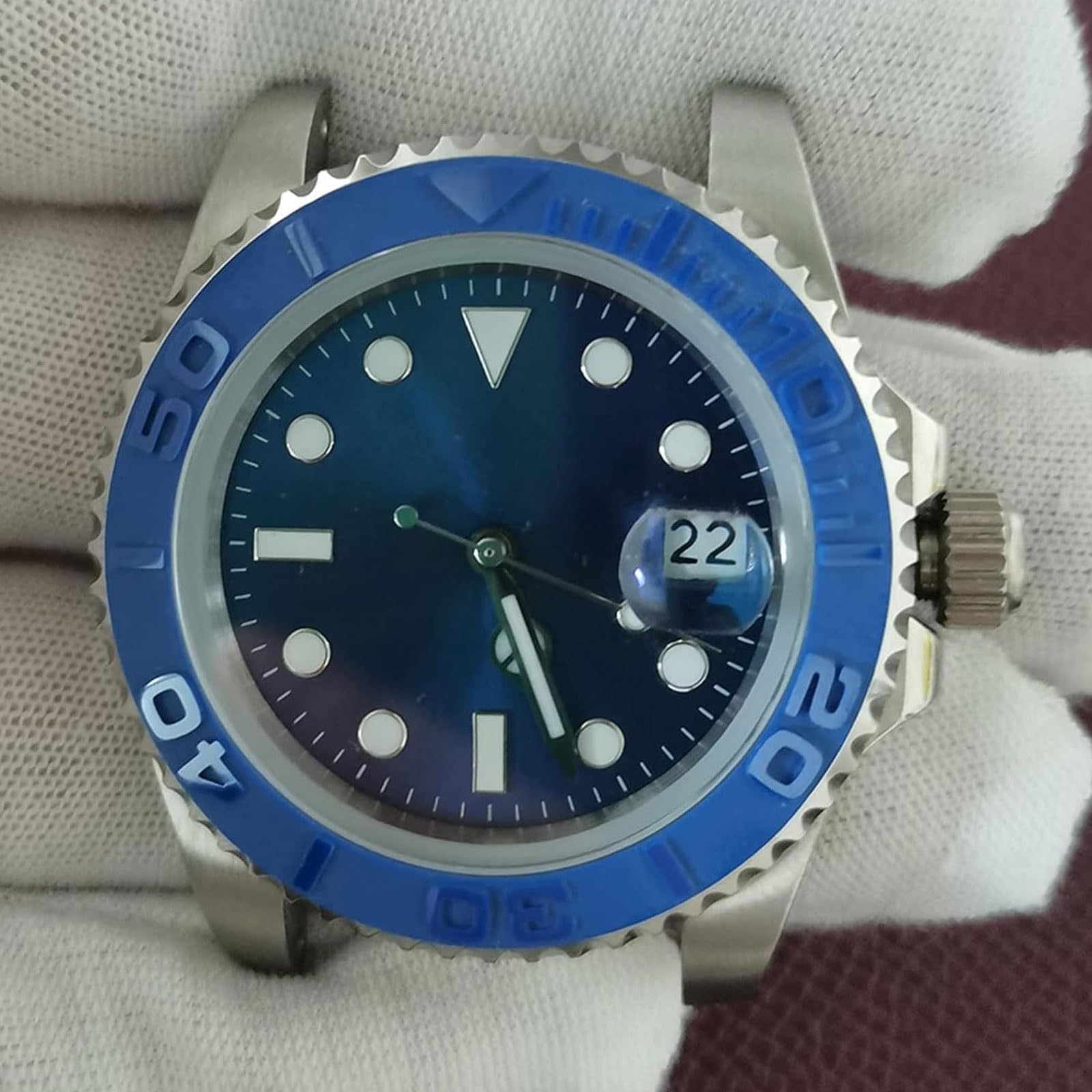 Orologio con movimento automatico, cassa in acciaio inossidabile da 40 mm, quadrante blu, lancette luminose, lunetta in ceramica, modifica uomo