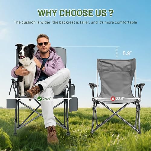 Miniatura 4 de Timber Ridge Silla de campamento plegable de gran tamaño con soporte lumbar, respaldo alto ajustable, resistente para adultos, soporte de hasta 500