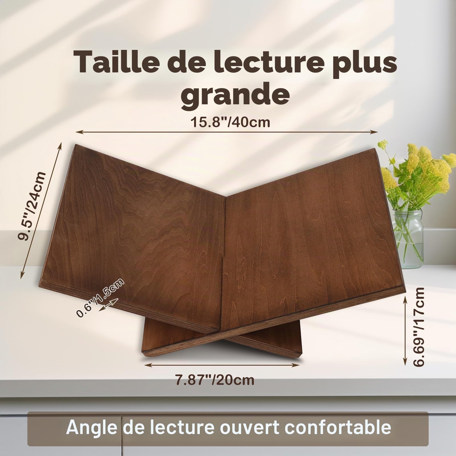 Support Livre, Porte Livre Bois Massif, Support de Lecture Portable pour Livre de Cuisine, Présentoir-Livre de Table Basse, pour l'Affichage et la Lecture, Adapté à l'Art, Cuisine