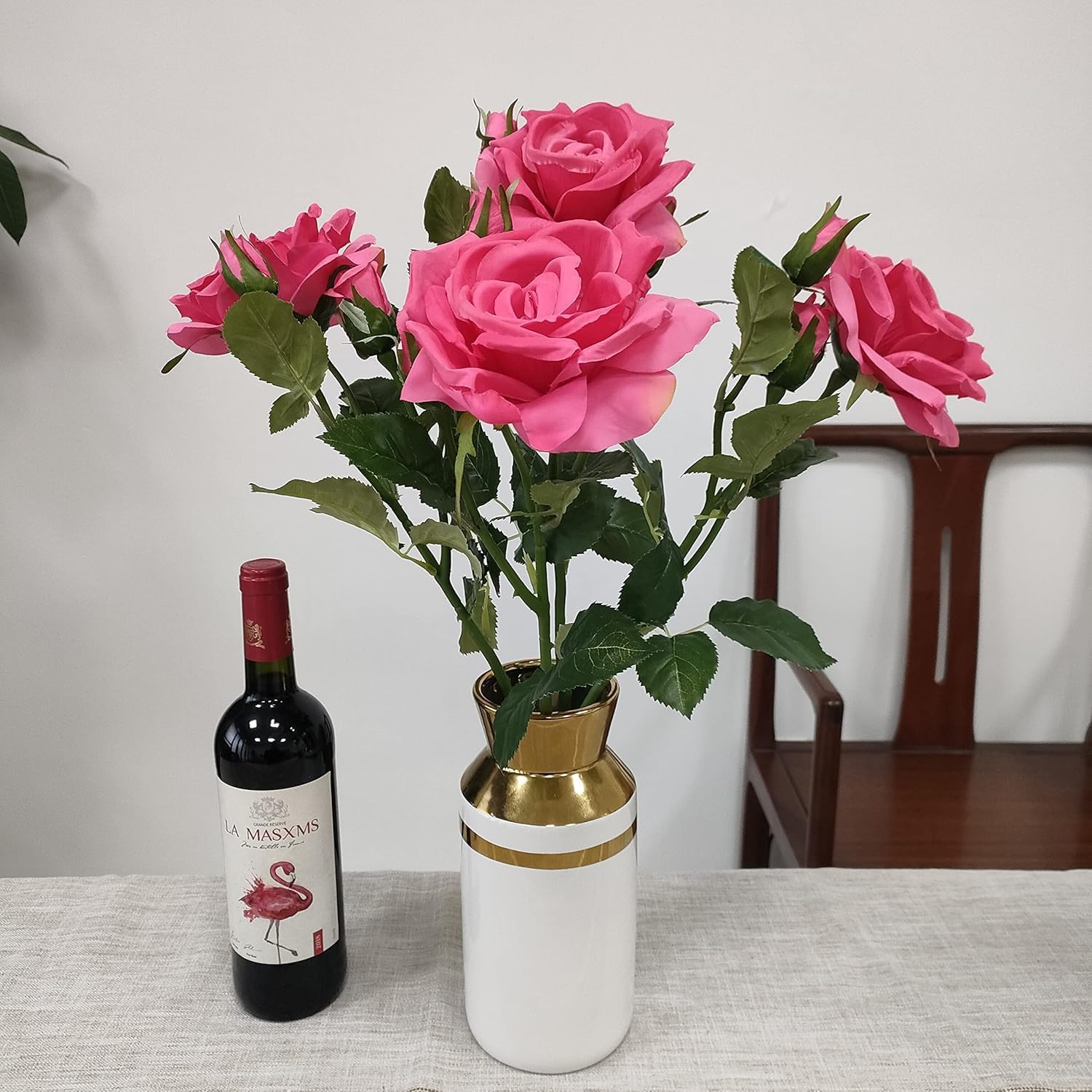 ATFL 4 Pcs Fake Real Touch Pink Rose Artificial Flowers,Artificial Silk Rose Flowers with Stems for Wedding Arrangement Centerpieces Party Home Table Decorations - Image 2