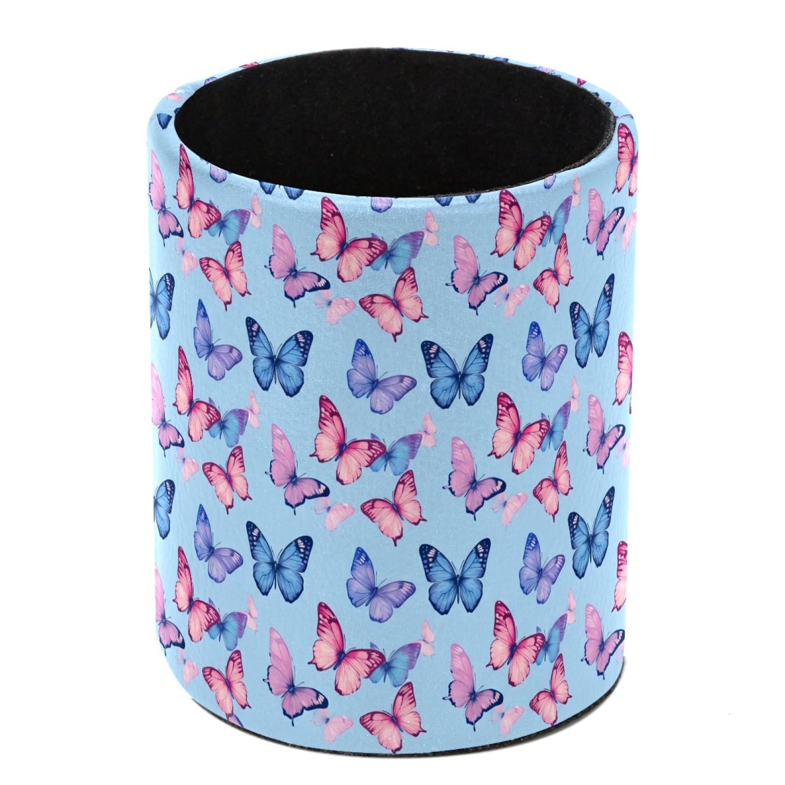HEOEH Butterflies Pen Holder for Desk, PU Leather Pencil Holder Pen Cup Marker Holder Makeup Brush Holders, Desk Accessories & Workspace Organizers for Home, Office
