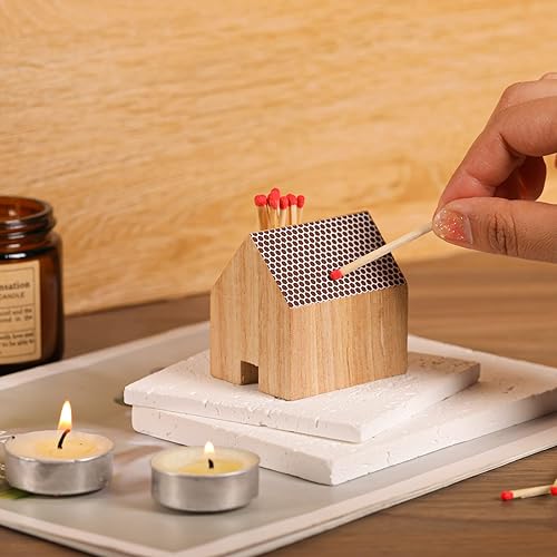 Miniatura 3 de Juego de 2 soportes de madera con forma de casa de Haoideo con almohadilla de golpeador; Haoideo Home Decor Wood House Match Holder Natural Life