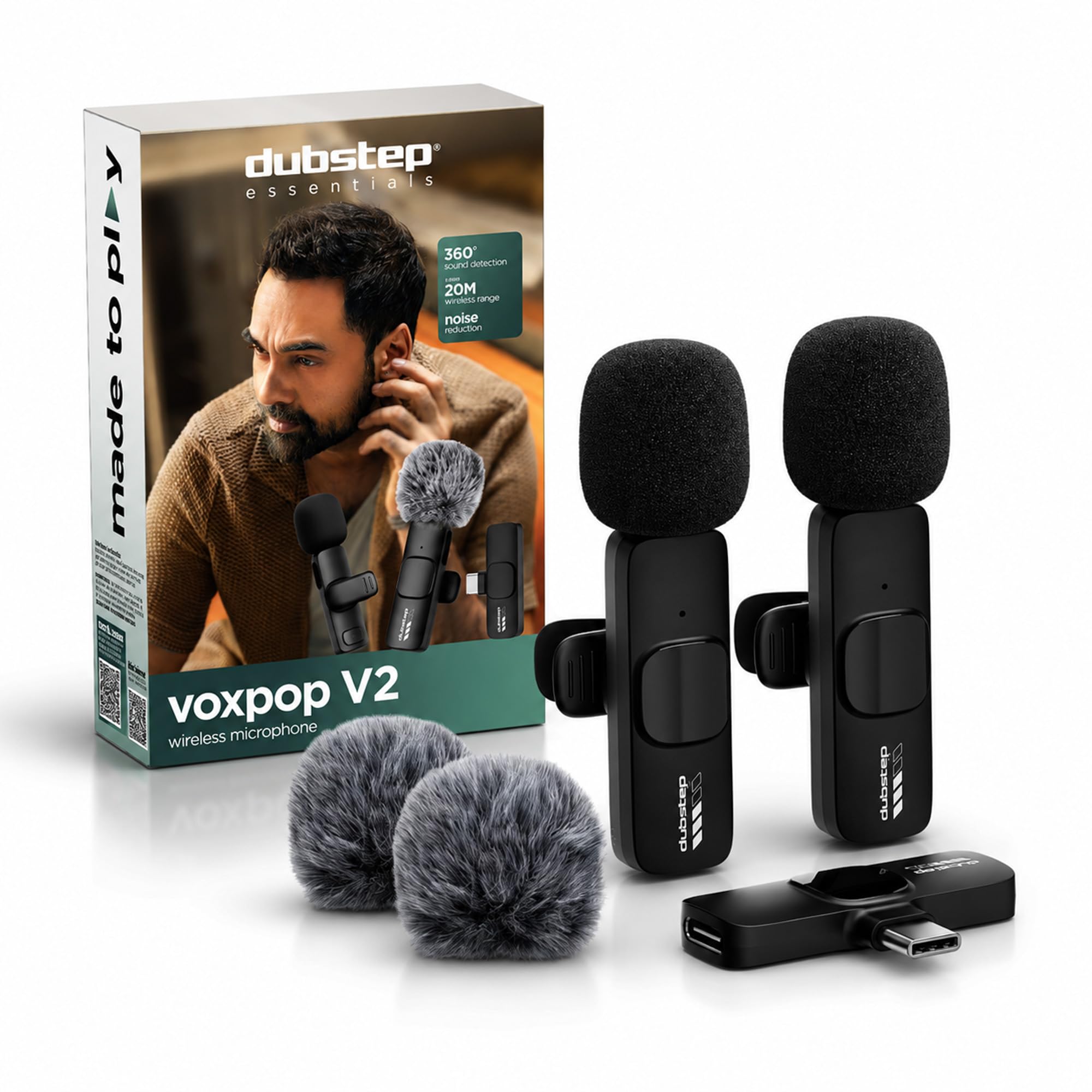 Dubstep Voxpop V2 Dual Wireless Microphone USB-C, Lavalier Mic with Noise Reduction, 20M Range, 6H Recording, Plug & Play for Reels, Vlogging, Podcast & Content Creation-picture-22