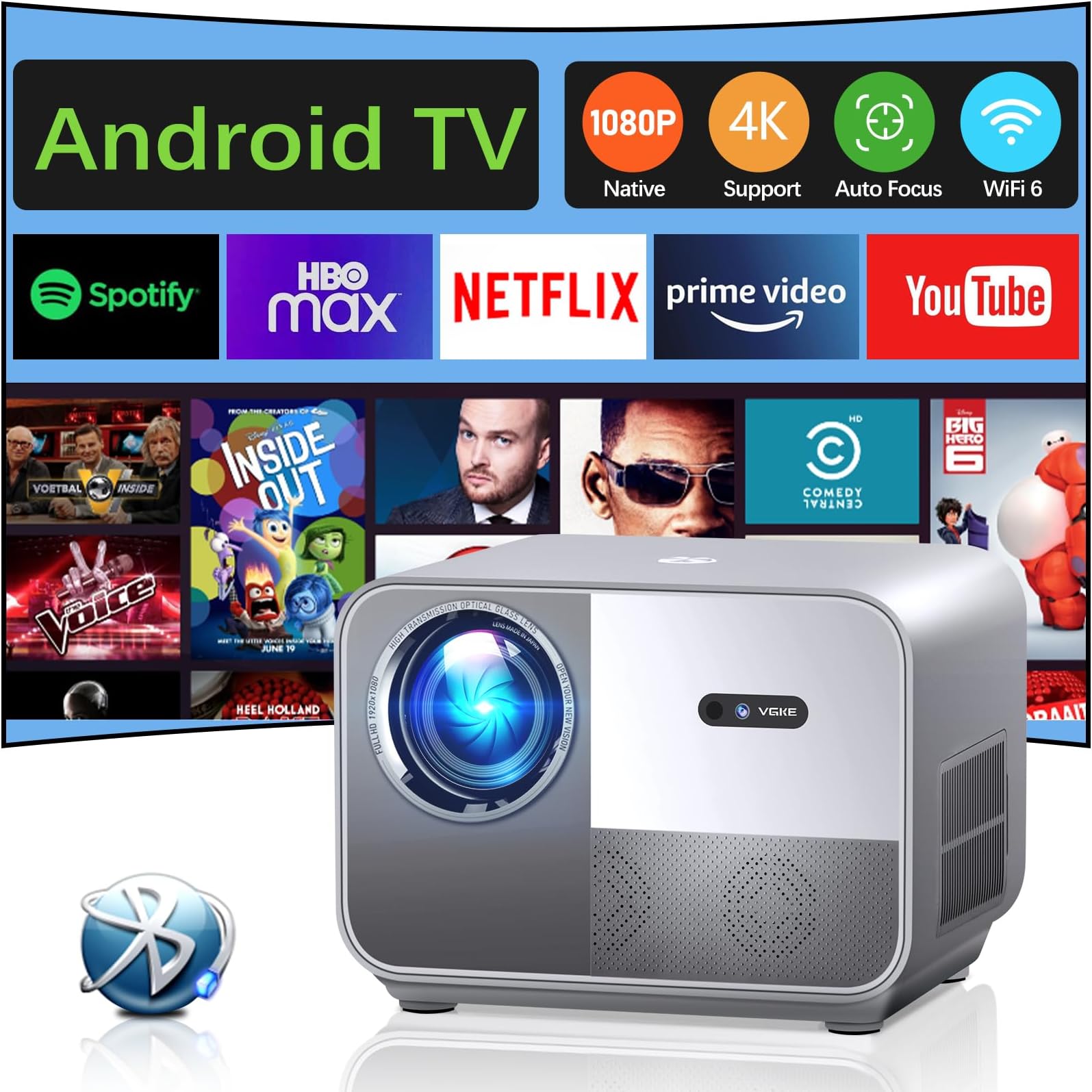 4K Beamer Mit WiFi 6 & Bluetooth - Full HD 1080P Mini Projektor Mit Autofokus | Heimkino Für Zuhause