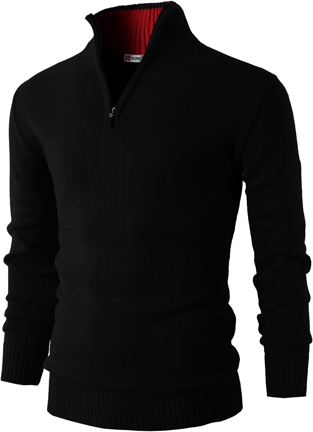 H2H Mens Casual Slim Fit Pullover Sweaters Long Sleeve Knitted Fabric Zip Up Mock Neck Polo Sweater