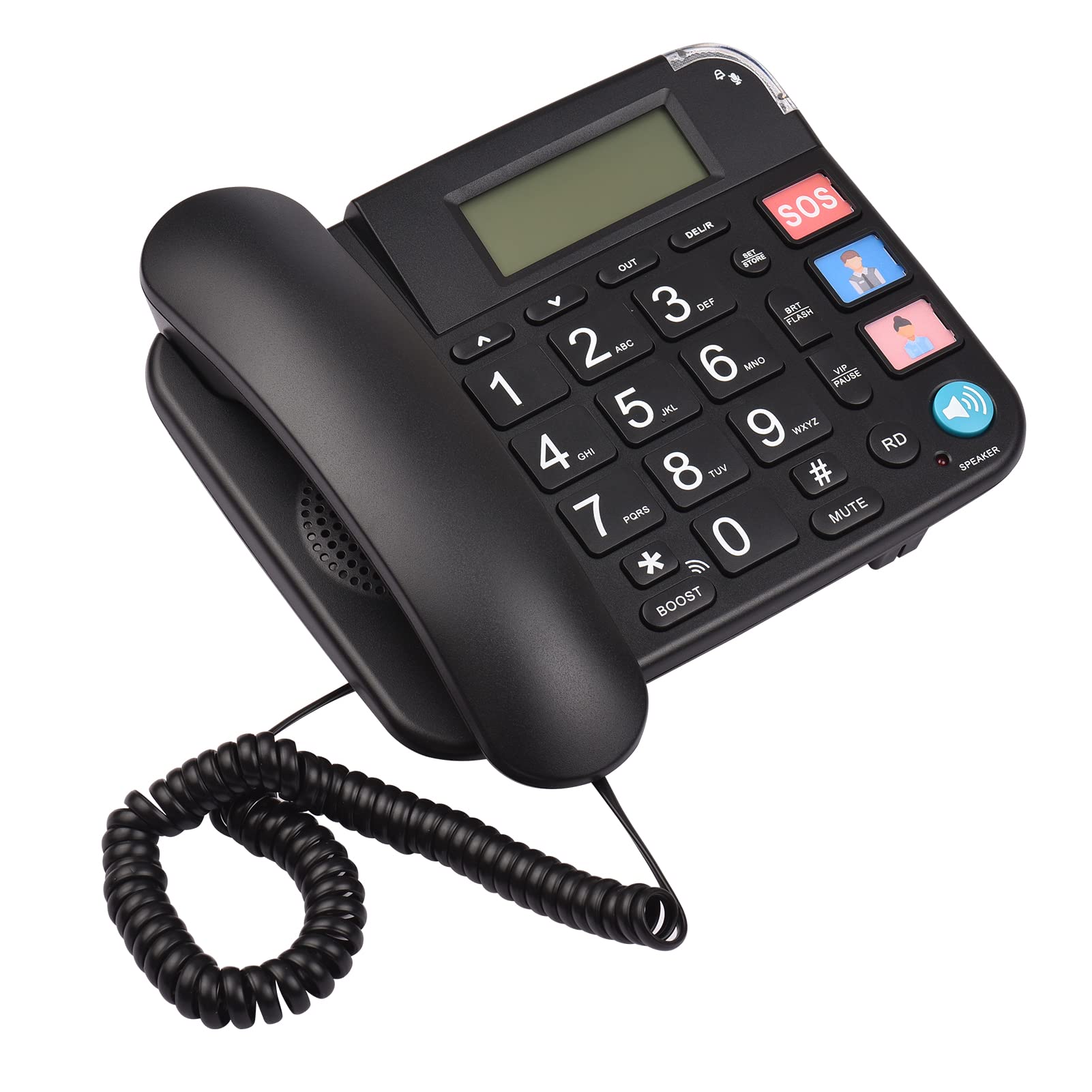 Téléphone de maison filaire ergonomique avec grand bouton et volume réglable