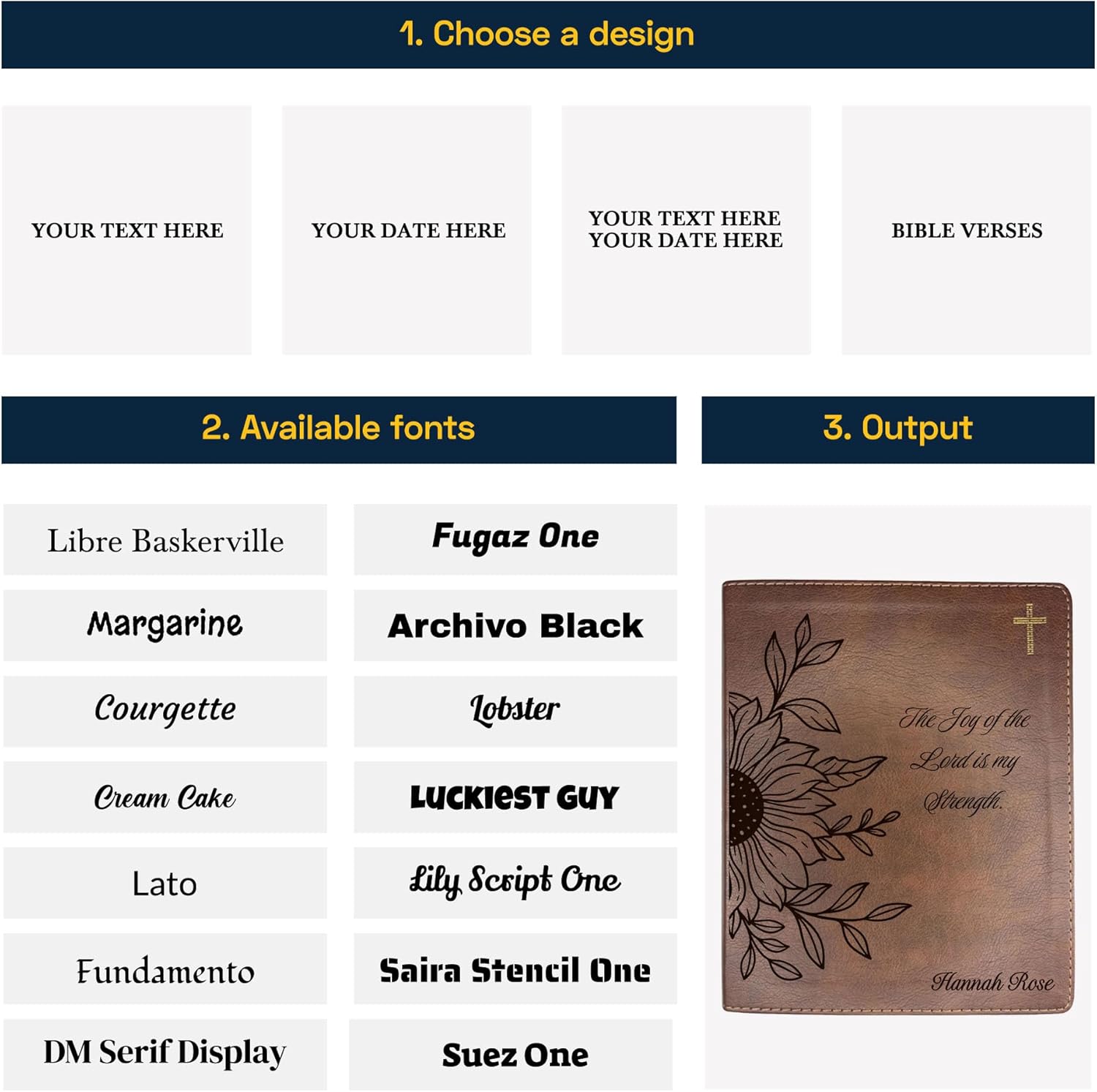 Custom NIV Bible Faux Leather Lay Flat Cover | Medium Print | Engraved with Custom Name and Full Cover Sun Flower Design | Gift for Christian & Religious Celebrations | Brown