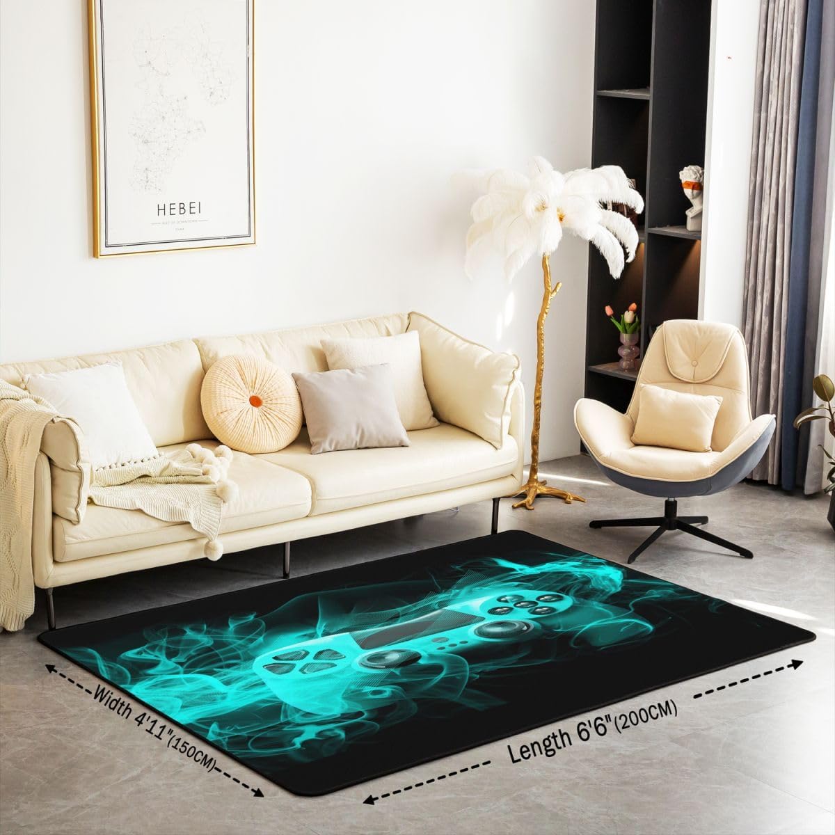 Gamer Soft Rugs for Living Room Bedroom Tower Gaming Video Game Entryway Accent Rug Boys Teal Gamer Controller Floor Indoor