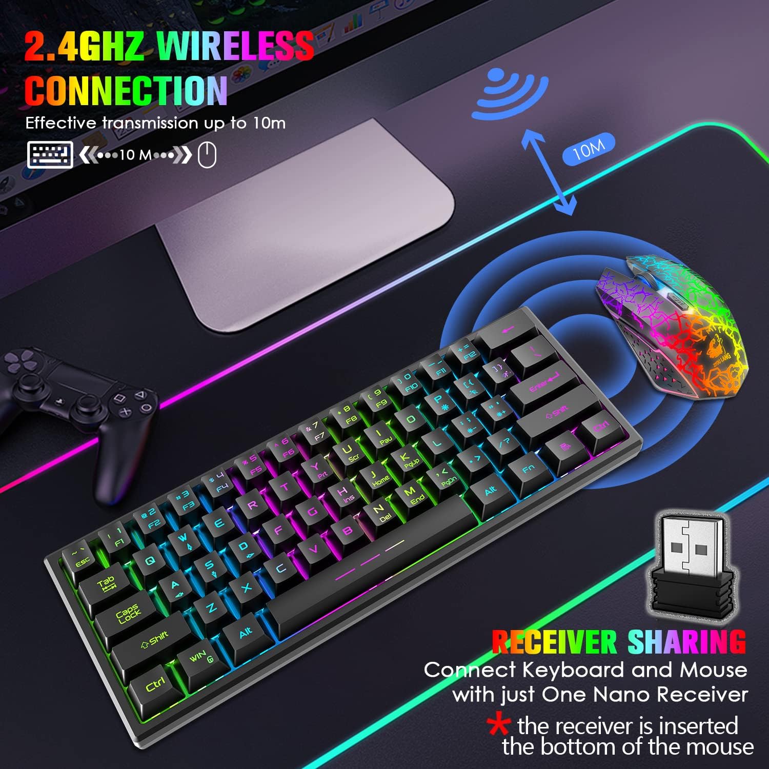 Tastiera e Mouse Gaming Ricaricabili RGB Black - Dettaglio