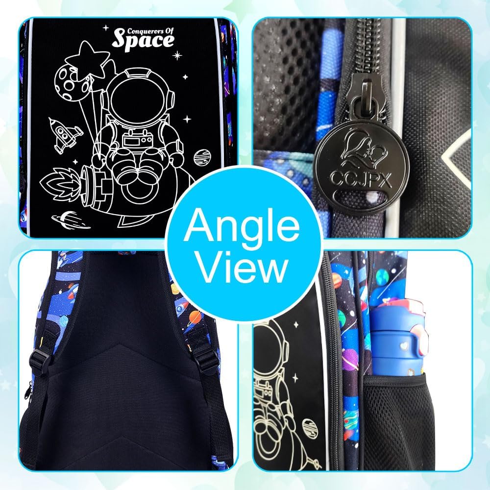 UFNDC 3PCS Boys Astronaut Backpack, Kids Camouflage Bookbag with Lunch Box, 17" Water Resistant Teen Travel School Bag for Middle Elementary