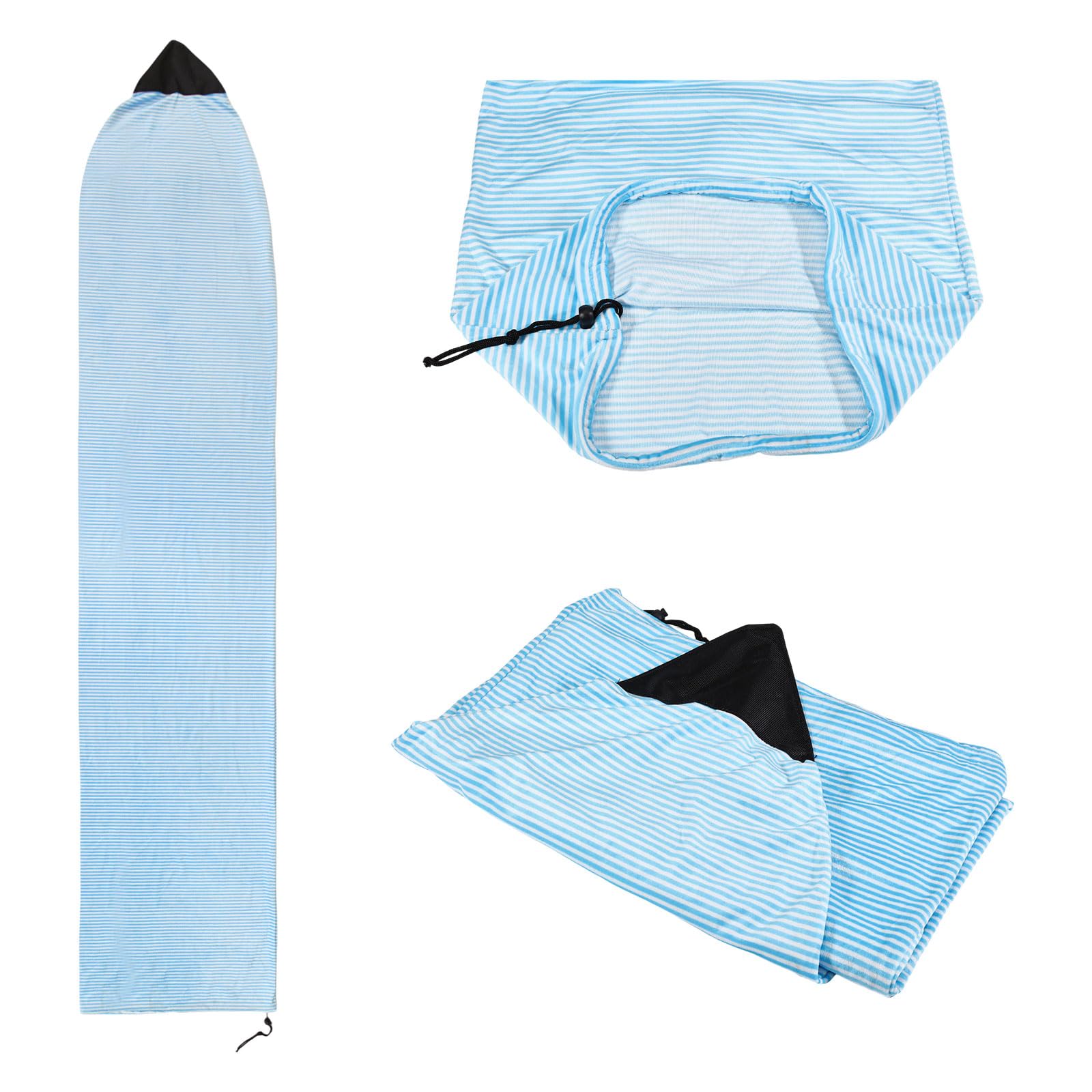 CONCHLERY Stripe Pattern Surfboard Sock Cover Wakesurf Board Sock for Travel Deep Sky Blue 90.6x19.7In