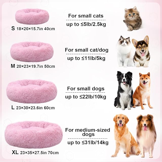 Foto 7 de 8 de MDDK DY Cama Perros Pequeño 60 cm, Cama Gato Redonda y Suave de Felpa Rosa
