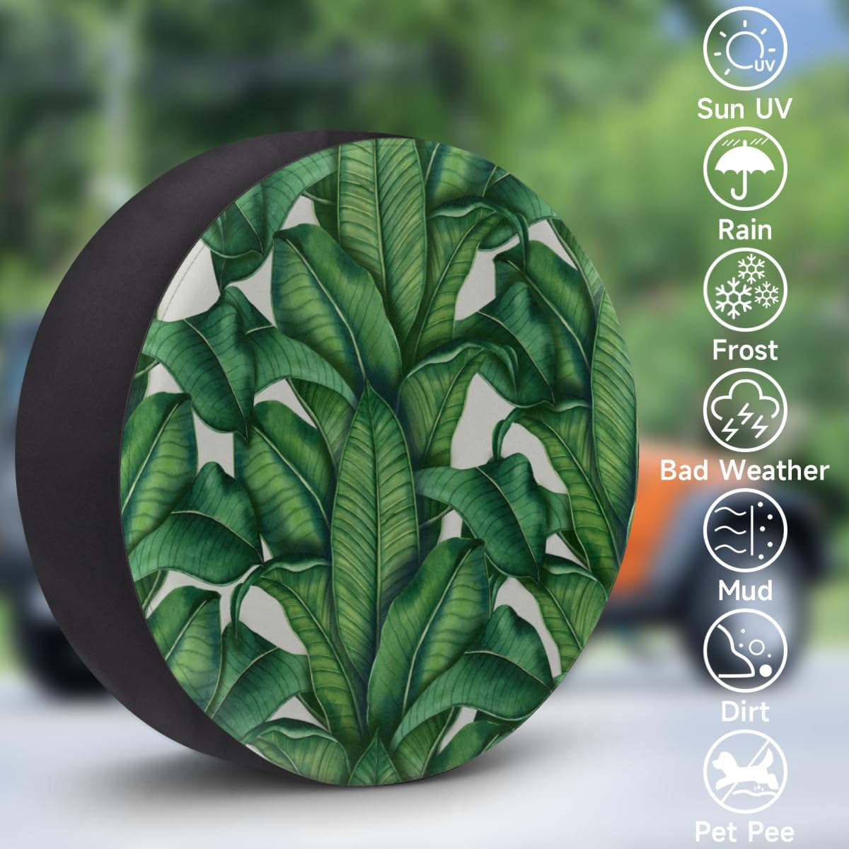 Watercolor Tropical Leaves Tire Covers Portable Spare Tire Cover Soft Durable Waterproof Dustproof Set of 4 Bags 14 Inches for Car Truck SUV Trailer Camper