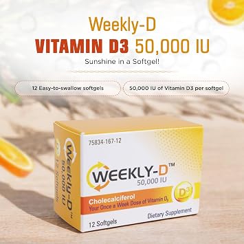 Nivagen Weekly-D Vitamin D3 50,000 IU (Cholecalciferol) | Once-Weekly High Potency Softgels | 12 Softgels | Supports Bone, Muscle & Immune Health | Easy to Swallow | Non-GMO, Gluten Free | Made in USA