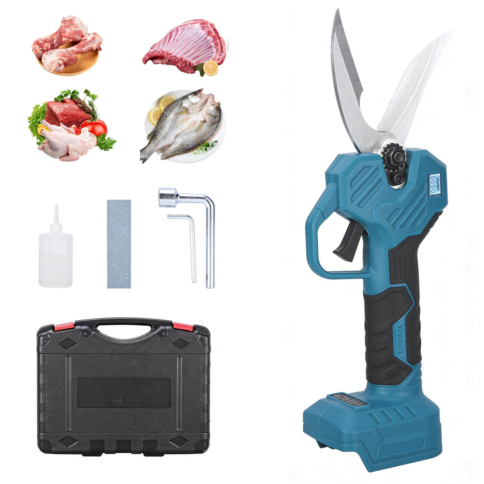 Elektrische Küchenknochenschere, Multifunktions-Küchenschere mit LCD-Display & SK5 Klinge, Fleischschere Geflügelschere für Hühnerknochen, Fleisch, Fisch, Meeresfrüchte, Gemüse - ohne Akku geliefert
