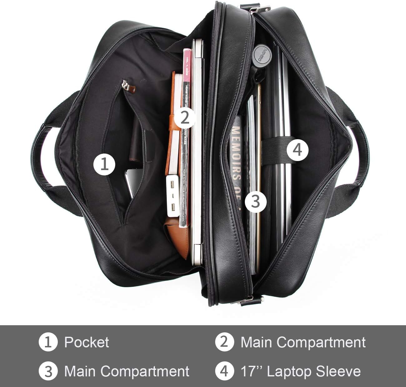 Augus Business Travel Briefcase Genuine Leather Duffel Bags for Men Laptop Bag fits 15.6 inches Laptop - Image 4