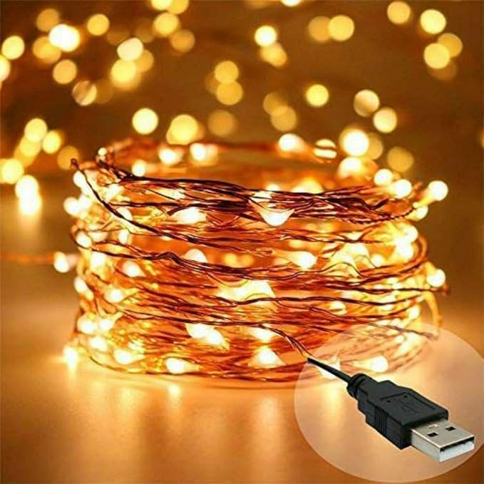 Lexton 5 Meter Copper String Light with USB for Decorations (Warm White, Pack of 4)