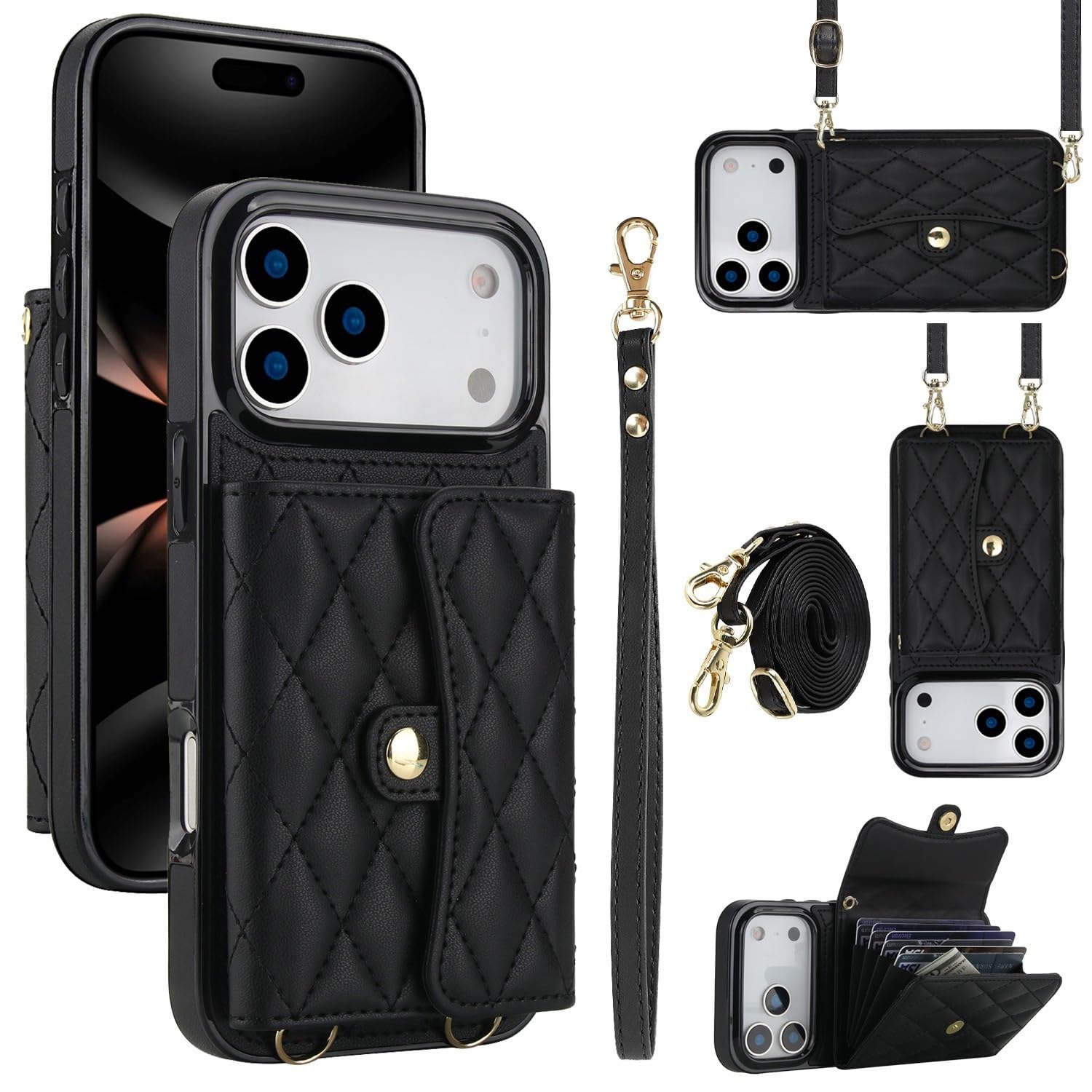 Étui en cuir iPhone 15 Plus noir de qualité supérieure à rabat chic - 8