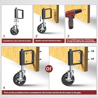 HOLKIE Heavy Duty Gate Caster, Spring Loaded Gate Wheel, Swivel Caster Wheels for Wooden Gate and Fence 220LBS Capacity