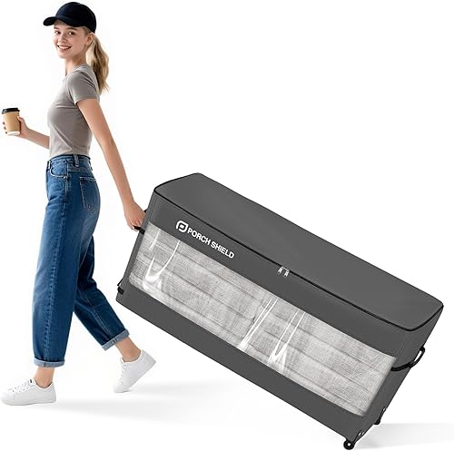 Miniatura 8 de Porch Shield Bolsa de almacenamiento para cojines al aire libre, 62 pulgadas, impermeable, para muebles de patio, con cremalleras y asas, color negro