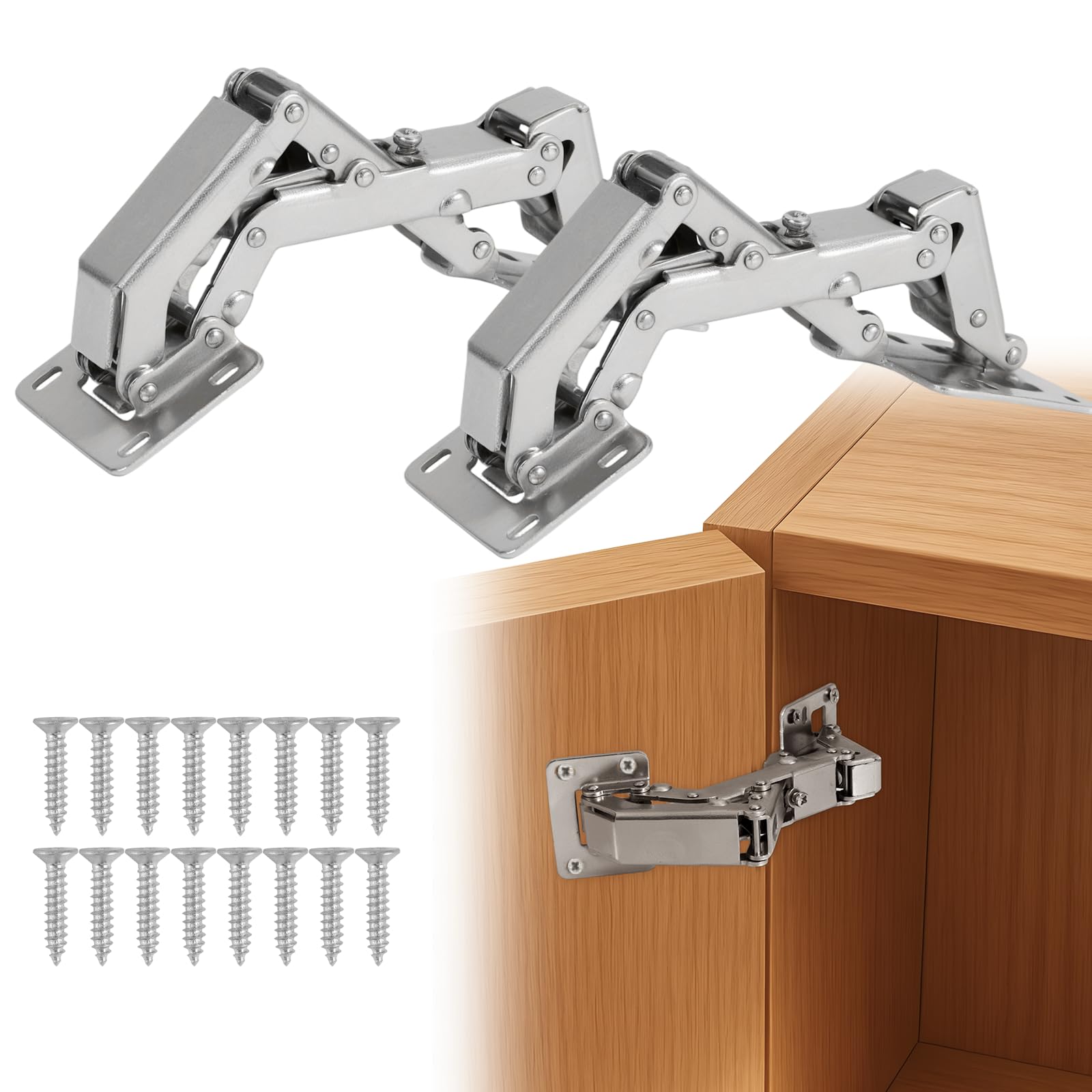 HBL' 170° Soft Close Cabinet Hinges, Wide Opening Hydraulic Cupboard Hinges for Thick Cabinet Doors, Heavy-Duty Angle Adjustable Overlay Design, 4 Pack