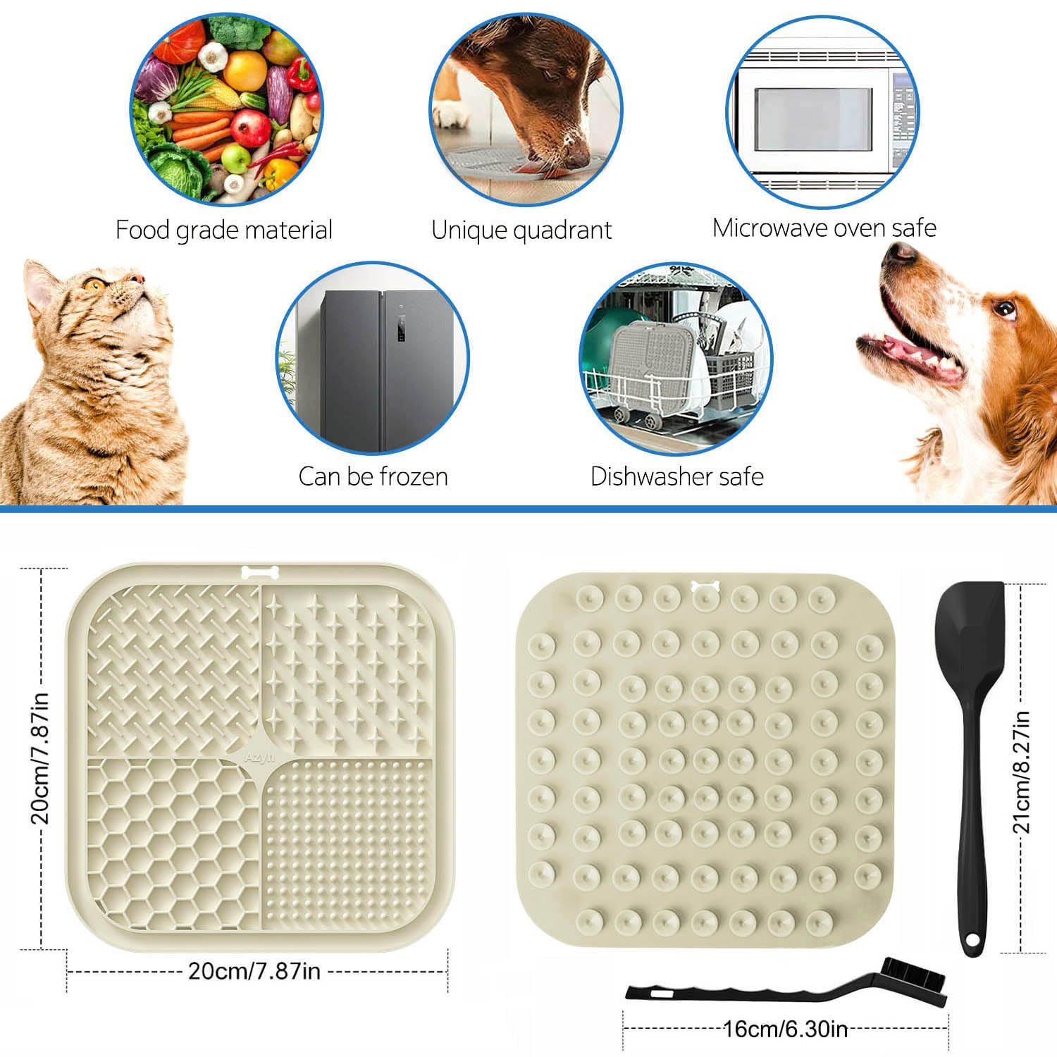 Azyh 2 PCS Tappetino da Leccare per Cani e Gatti con Ventose, Tappetino da Leccare per Cani per Alleviare L'ansia, Tappetino da Mangiare per Cani per Burro, Yogurt e Arachidi