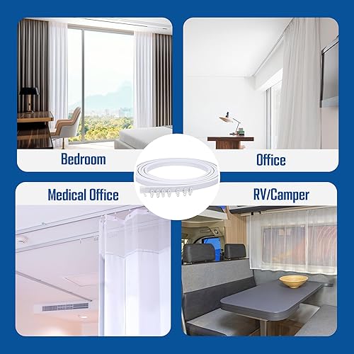 Miniatura 6 de UrbanRed Riel de cortina de techo flexible y flexible, montaje de 22.9 pies (23.0 ft) para riel con sistema de rieles de cortina, divisor de