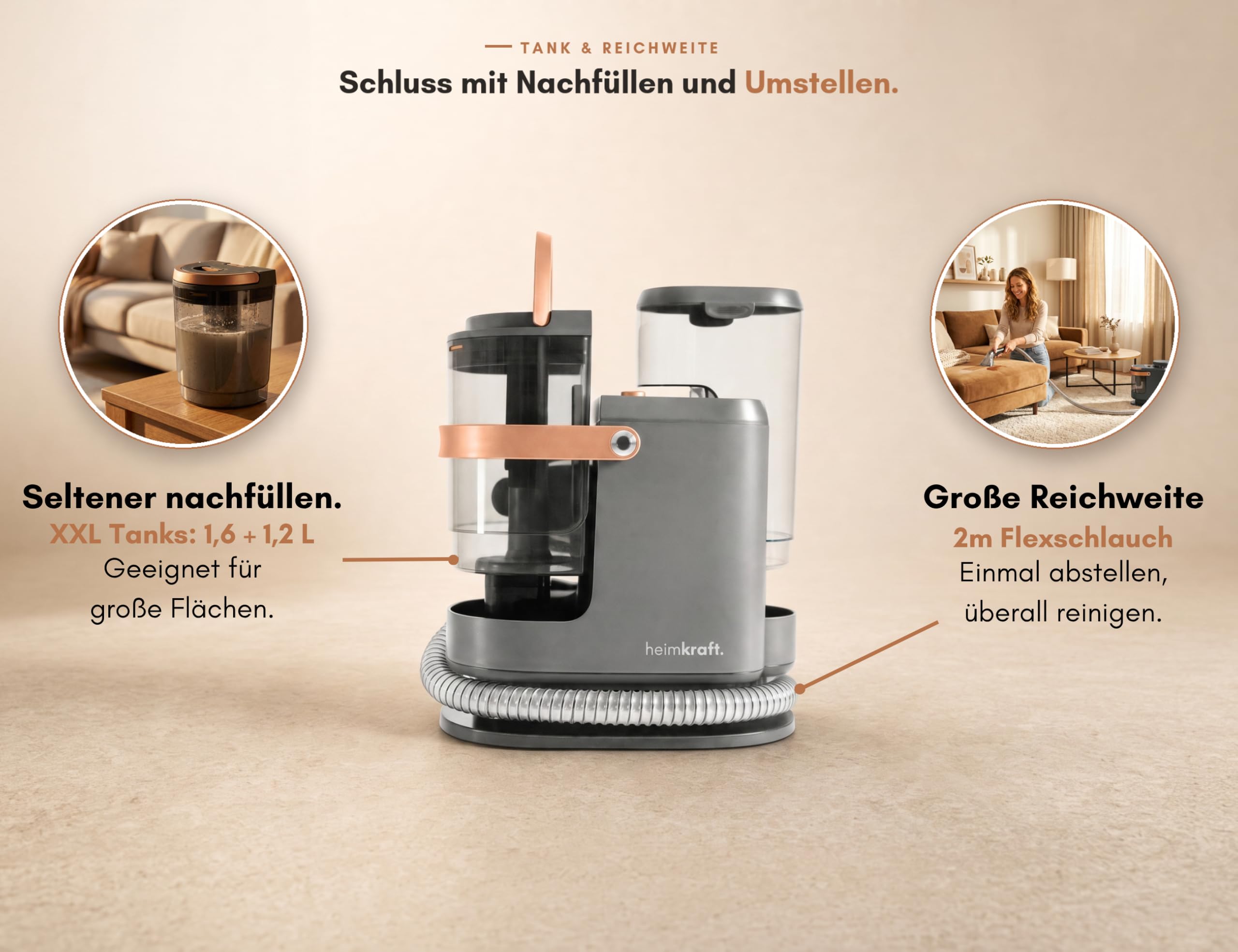 Nasssauger Polsterreiniger Gerät Waschsauger – Polstersauger [Sprühkontrolle] 15.000 Pa Sprühextraktion für Sofa, Couch, Teppich & Auto | Waschsauger heimkraft Teppichreiniger Polsterreiniger